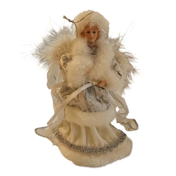 Vintage Dandee International Ltd White Angel Tree Topper Feather Wings - Picture 1 of 6